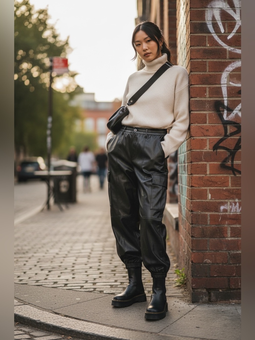 NEW LOLA & SOPHIE vegan leather cargo pant jogger in black